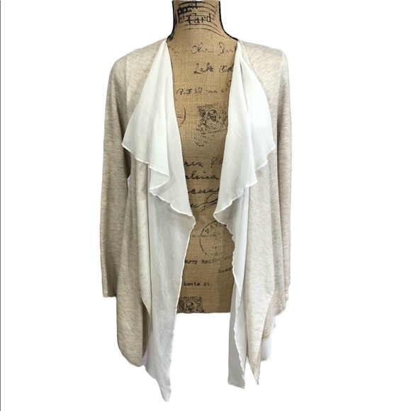 pebble and stone Sweaters - Pebble and Stone Tan and White Overlay Cardigan